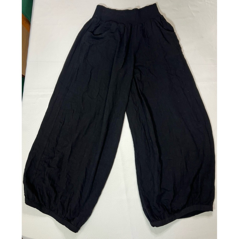 Natural Life Around The Town Black Wide Leg Cuffed Pants Gauze Artsy Boho Medium